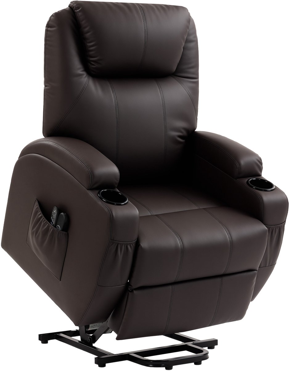 Homona Elektrische sta-opfauteuil - Met afstandsbediening, bekerhouders en USB-poort - Kunstleer - 83 x 95 x 107 cm - Donkerbruin