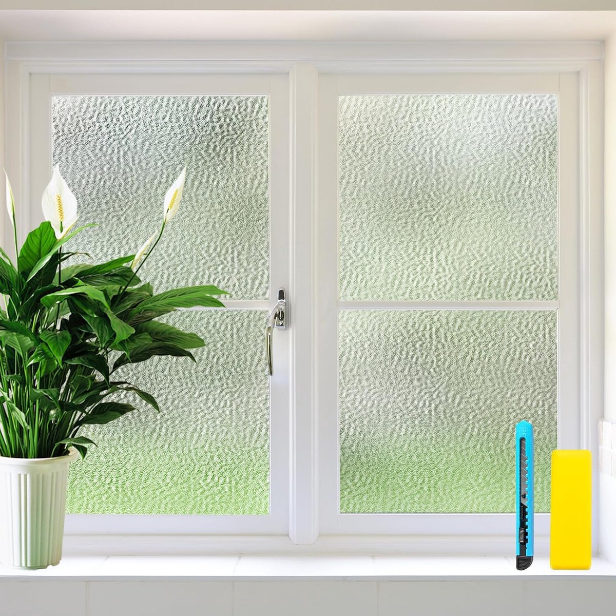 Zindoo Window Film, Opaque, Water Waves, Privacy Protection, UV Protection, Milk Glass Film, Self-Adhesive, Without - ShopVlot