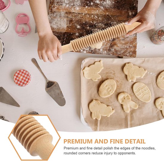 Cosensi - Rolling pin - Spaghetti roll - Perfect voor pasta en deeg - Houten structuur - Handgemaakt - Ideaal voor bakkers - 33 cm van Merkloos — afbeelding 2