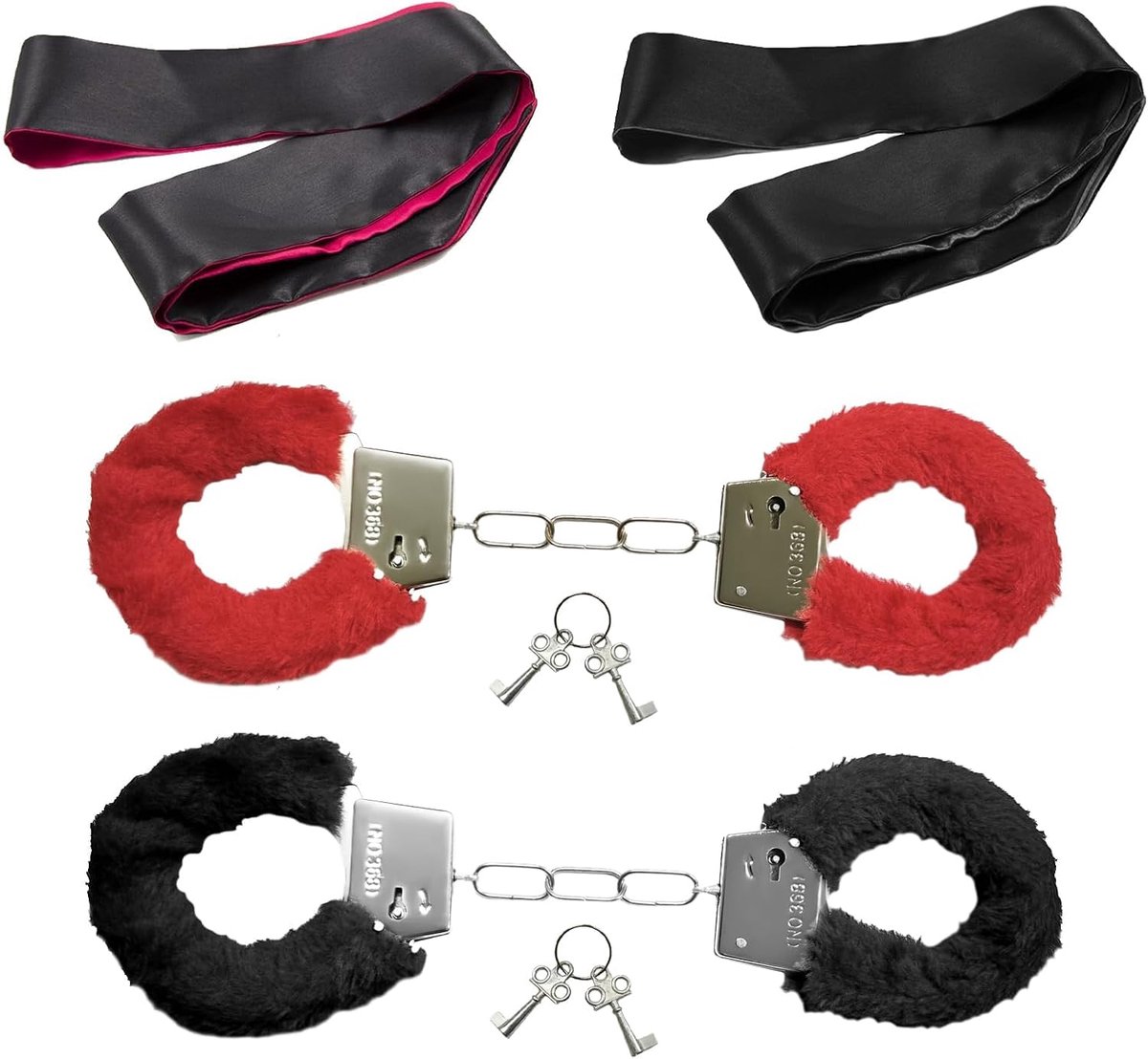 Handboeien set 2 paar - Fluffy metaal - Inclusief sleutels en slaapmaskers - Perfect voor cosplay of feest - ShopVlot
