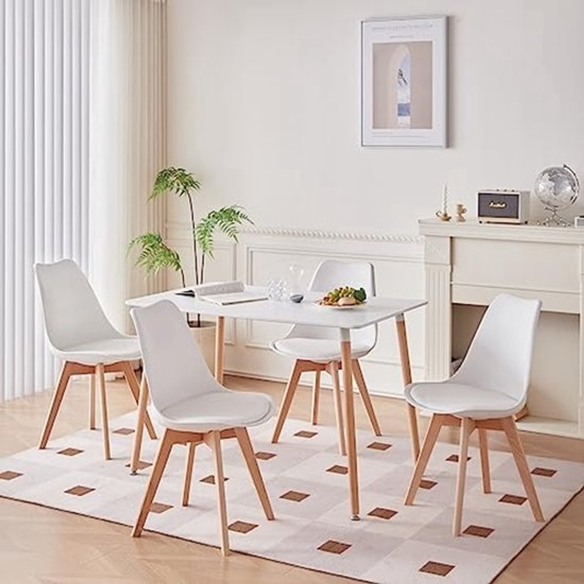 Eettafelset met 4 comfortabele stoelen - voor thuis, kantoor en café - Wit