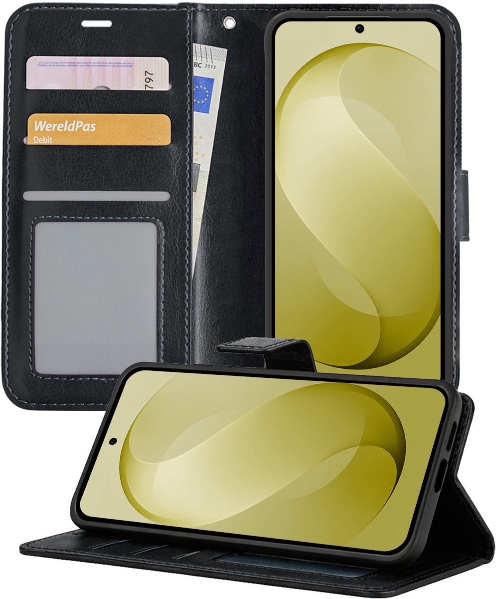 Hoesje - Met Pasjeshouder - Geschikt voor Samsung Galaxy S26 FE - Luxe Bookcase Portemonee - Flip Case - Kunstleer Book Case - Flipcase - Book Cover - Walletcase - Portemonneehoes - Telefoonhoesjes - Zwart