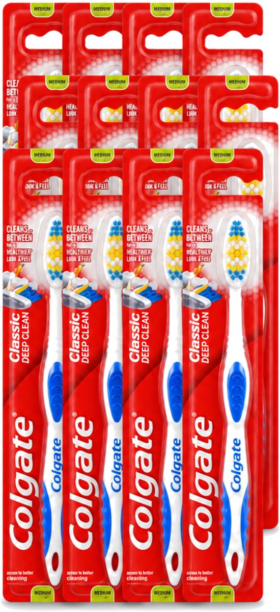 12 x Colgate - Tandenborstel - Classic Deep Clean Medium - 1 Tandenborstel - Voordeelverpakking - 12 stuks