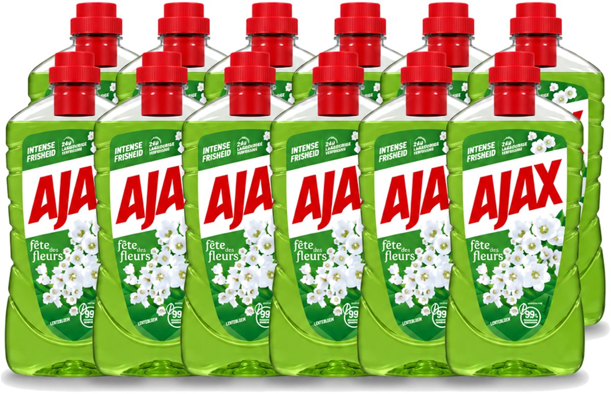 12 x Ajax - Allesreiniger - Fête des Fleurs - Lentebloem - Met Essentiële Oliën - 1 L - Voordeelverpakking - 12 stuks