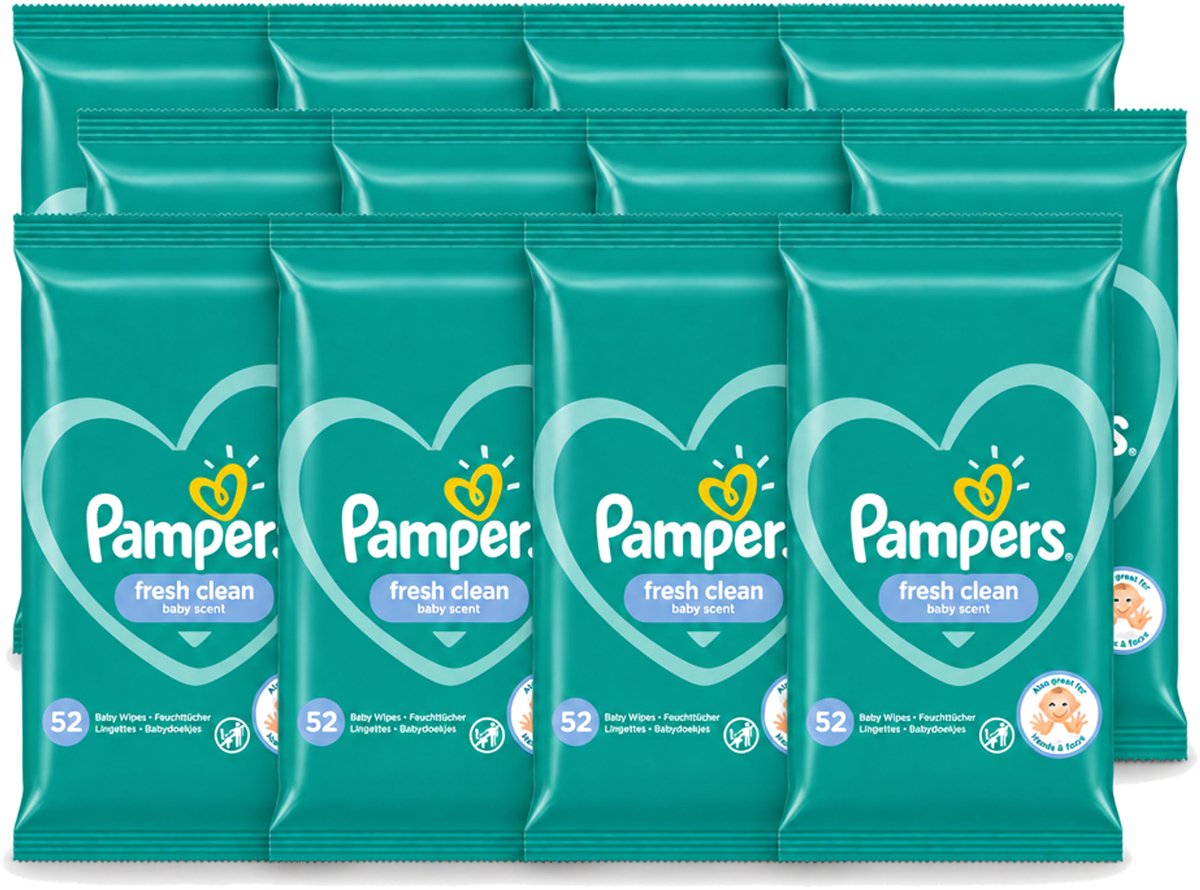 12 x Pampers – Billendoekjes – Fresh Clean – 52 Doekjes - Voordeelverpakking - 12 stuks