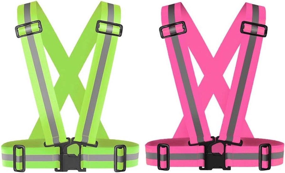 Veiligheidsvest voor Kinderen - Reflecterend Geel en Roze, Verstelbaar en Elastisch voor Hardlopen, Fietsen en Motoren