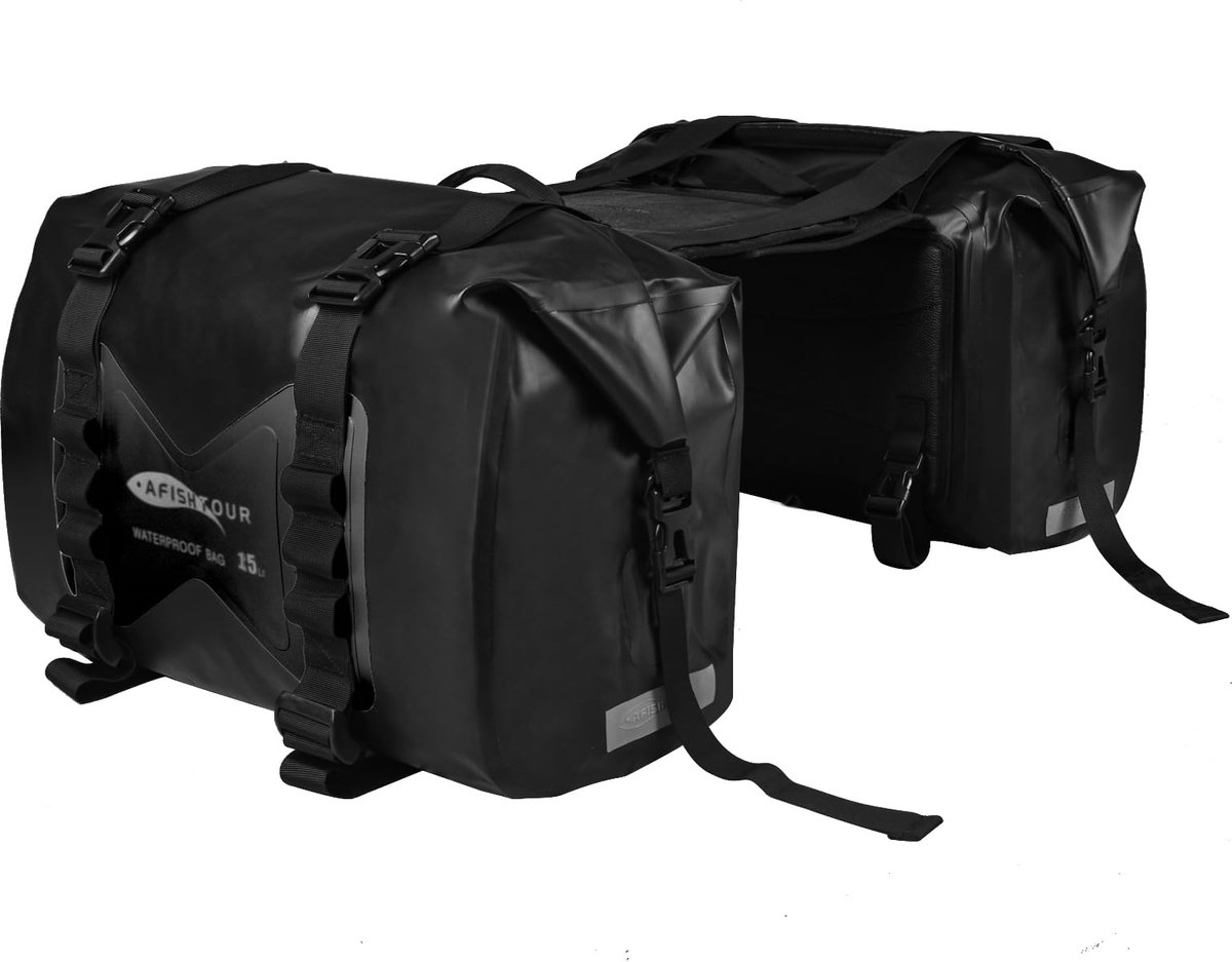SnelShoppen - Waterdichte Motorzadeltassen 30L - Motorfiets Bagagetassen voor Reizen - Afneembare Tassen voor Scooter, Zwart, 2 Stuks