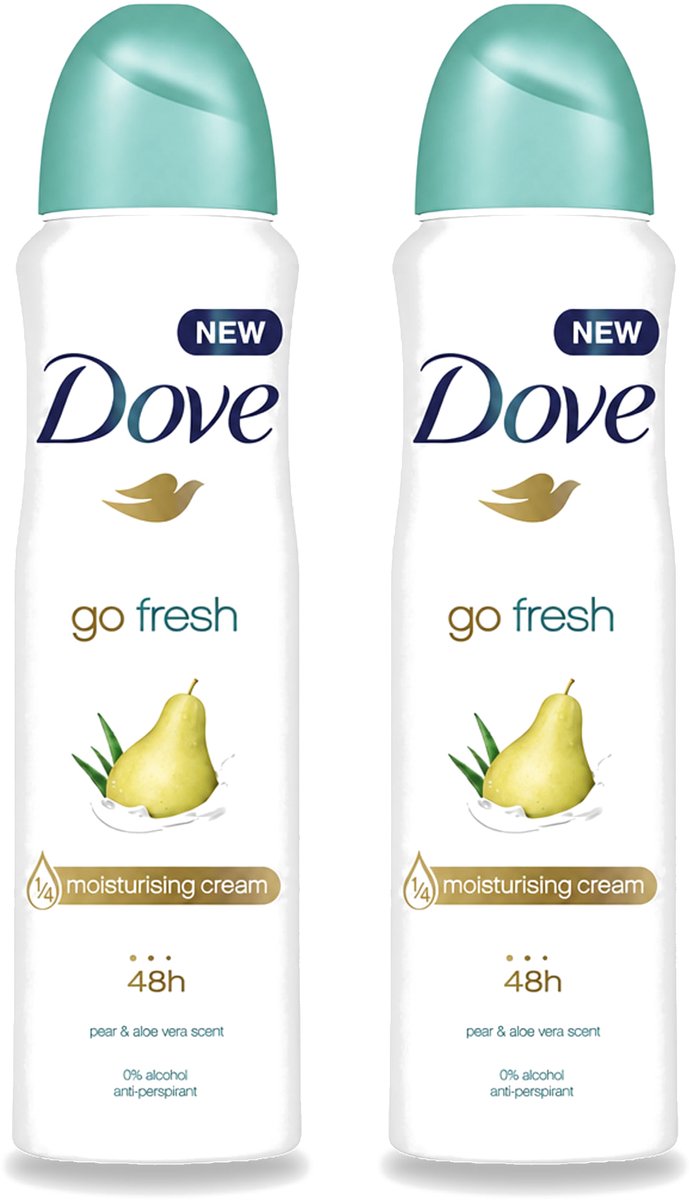 2 x Dove - Deodorant - Spray Go Fresh Pear & Aloe - Frisse en verzorgende geur - 250 ml - Voordeelverpakking - 2 stuks