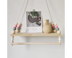 SnelShoppen - IVAILEX Wandrek voor Kinderkamer, Hangend Plankje, Drijvende Plank van Hout voor Ruimteopslag, Slaapkamer, Woonkamer, Decoratie, 38x14cm
