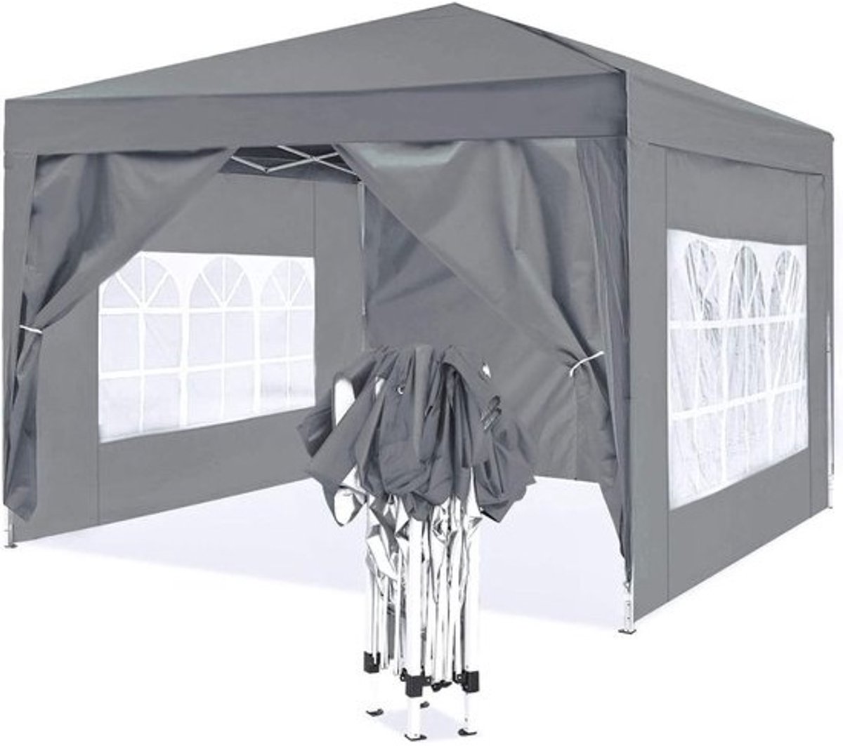 DailySupplies® - Paviljoen - Opvouwbare Easy up-partytent - Overkapping - 3 x 3 m - Grijs