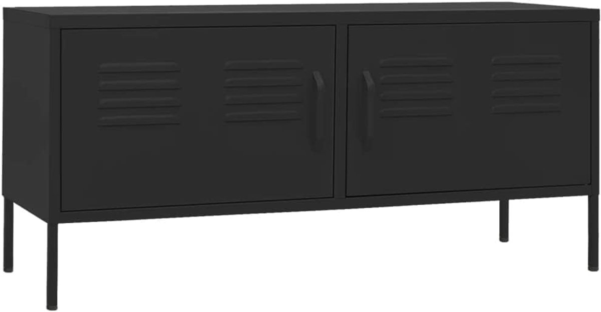 TV-meubel 105 x 35 x 50 cm met 2 deuren, laagboard, zijtafel, HiFi-kast, zwart, staal - Industrohome