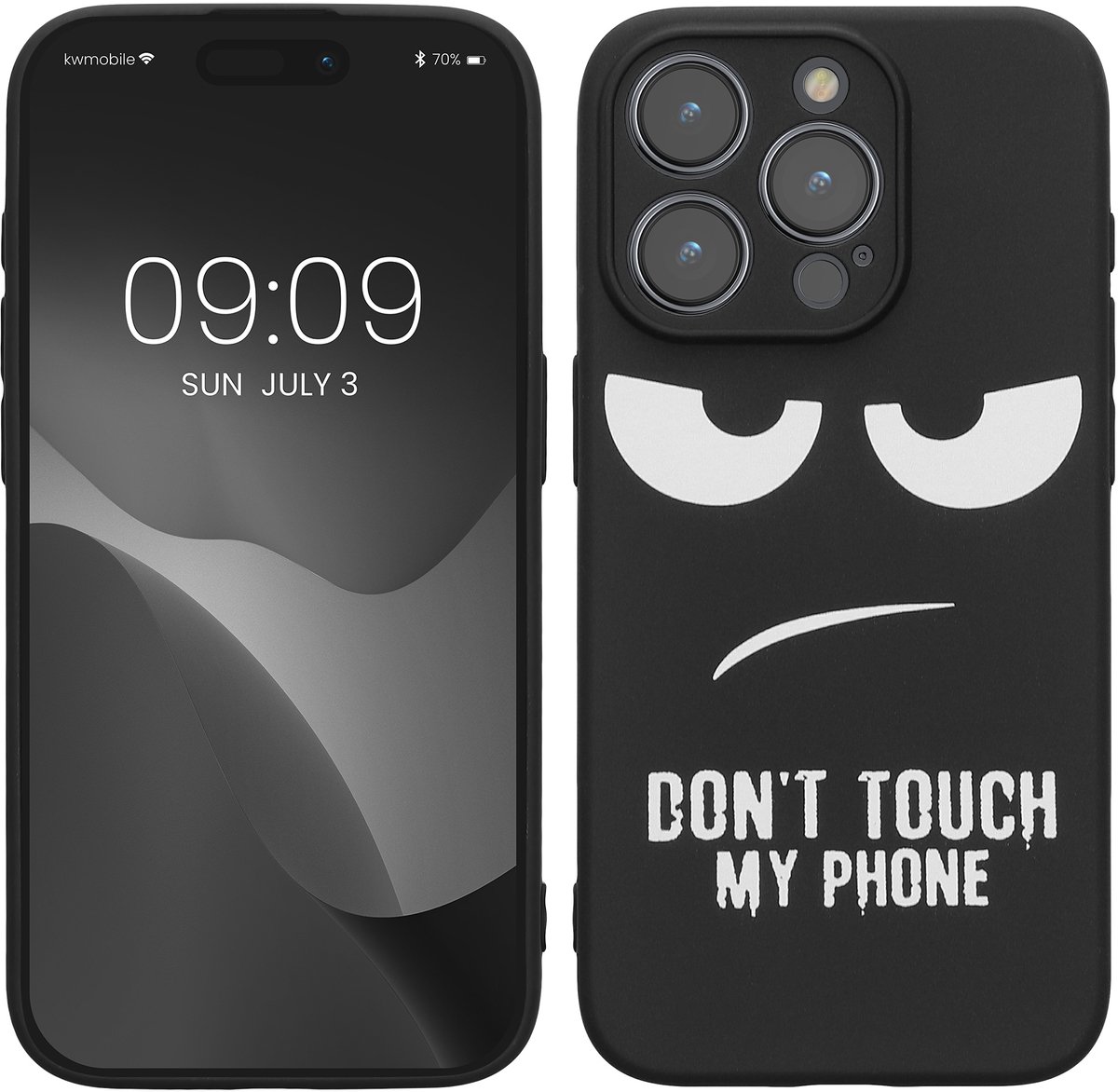 kwmobile telefoonhoesje geschikt voor Apple iPhone 15 Pro - Hoesje voor smartphone in wit / zwart - Backcover van TPU - Don't Touch My Phone design