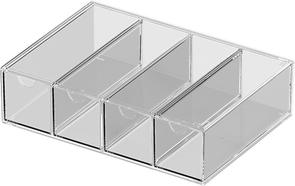 Opbergdoos met 4 laden voor koffiecapsules, multifunctionele organizer van acryl, horizontaal en verticaal stapelbaar, ruimtebesparend voor keuken en kantoor (transparant)