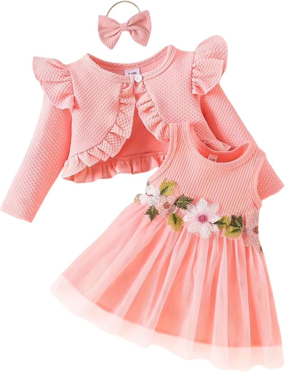 Jurk en vest voor peuters en meisjesbaby‘s, set met lange mouwen, katoenen prinsessenjurk, tutu-jurk met combinaties