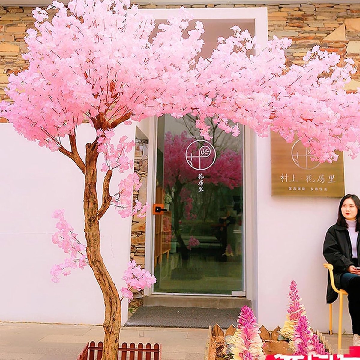 Plant Kunstmatige Kersenbloesem Boom Simulatie Pruimenboom Wensboom Perzik Bloesem Indoor en Outdoor Decoratie Landschap,2X1.5M