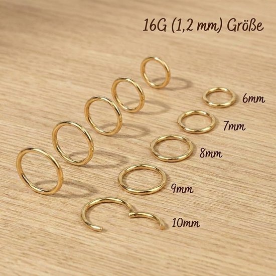 Titanium neusring, neuspiercing, ring, hoepel clicker, hypoallergene segmentring, piercing voor neus, septum, helix, tragus, conch, lip, zilver, goud, 16G, 18G, 20G, dikte & 6 mm, 8 mm, 10 — afbeelding 4