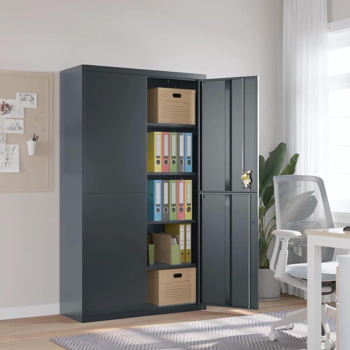 Staal antraciet 105 x 40 x 180 cm met gepoedercoat oppervlak, 4 legplanken, 30 kg per plank