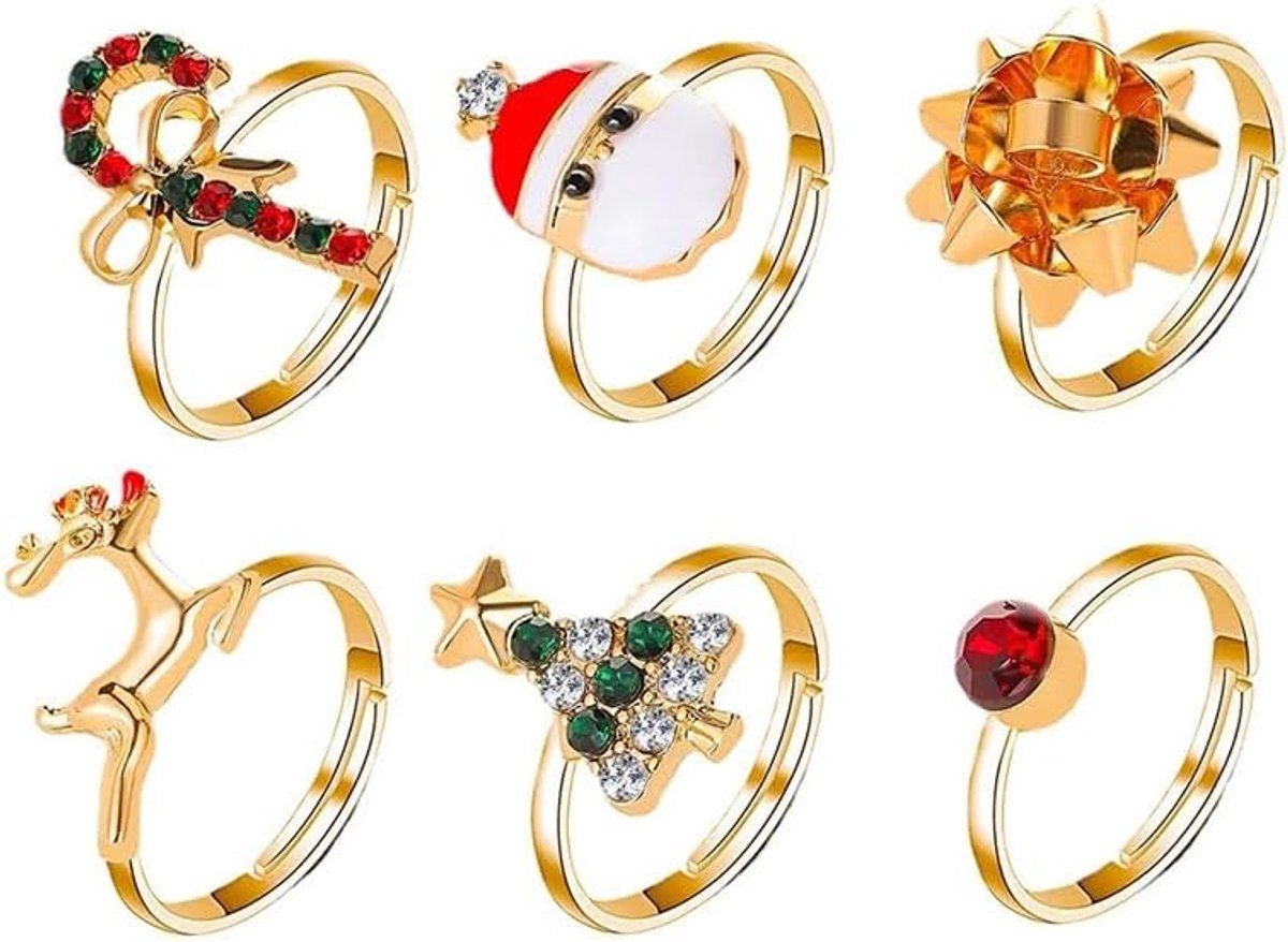 Ringen, kerstringenset voor dames, kerstcollectie, verstelbare ring, rendier, kerstman, open ringen, hertenhoornring, kerstcadeaus voor vrouwen en meisjes
