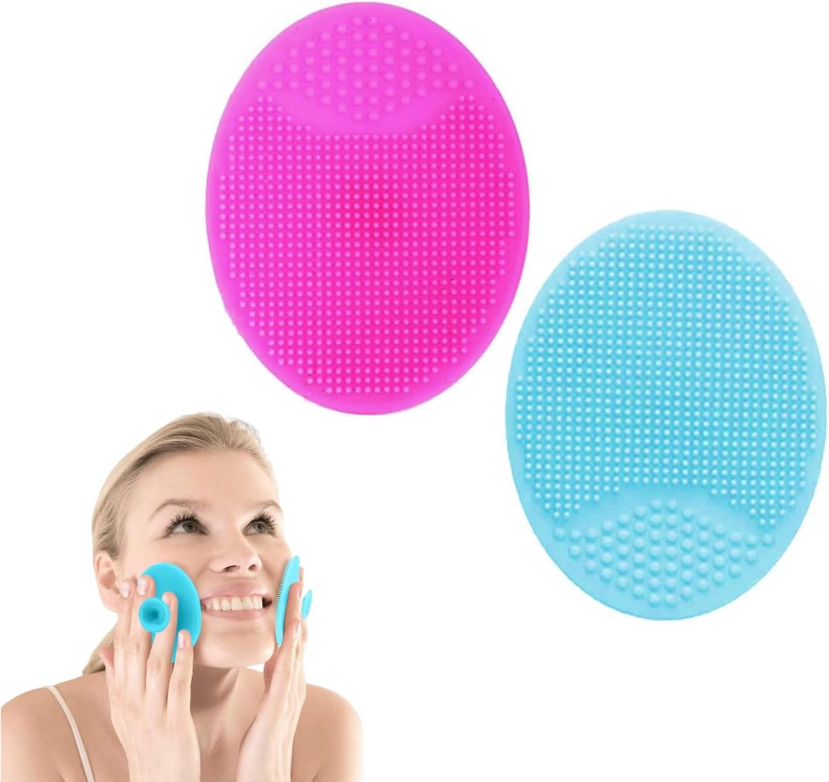 2 stuks siliconen gezichtsreinigingsborstel, lederen scrubber, exfoliator, poriënreinigingsborstel voor babyhoofdhuidmassage peelingborstel (roze/groen)