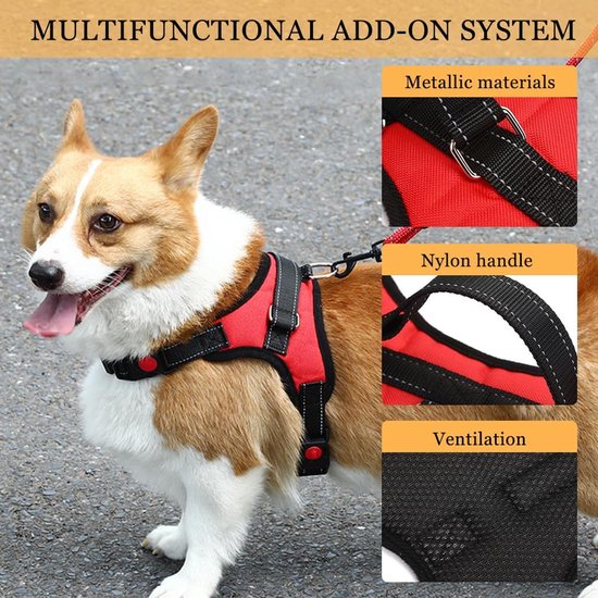 Hondenharnas, verstelbaar, comfortabele riem inbegrepen, voor kleine, middelgrote en grote honden, ideaal voor het trainen van wandelingen (rood, M) — afbeelding 4