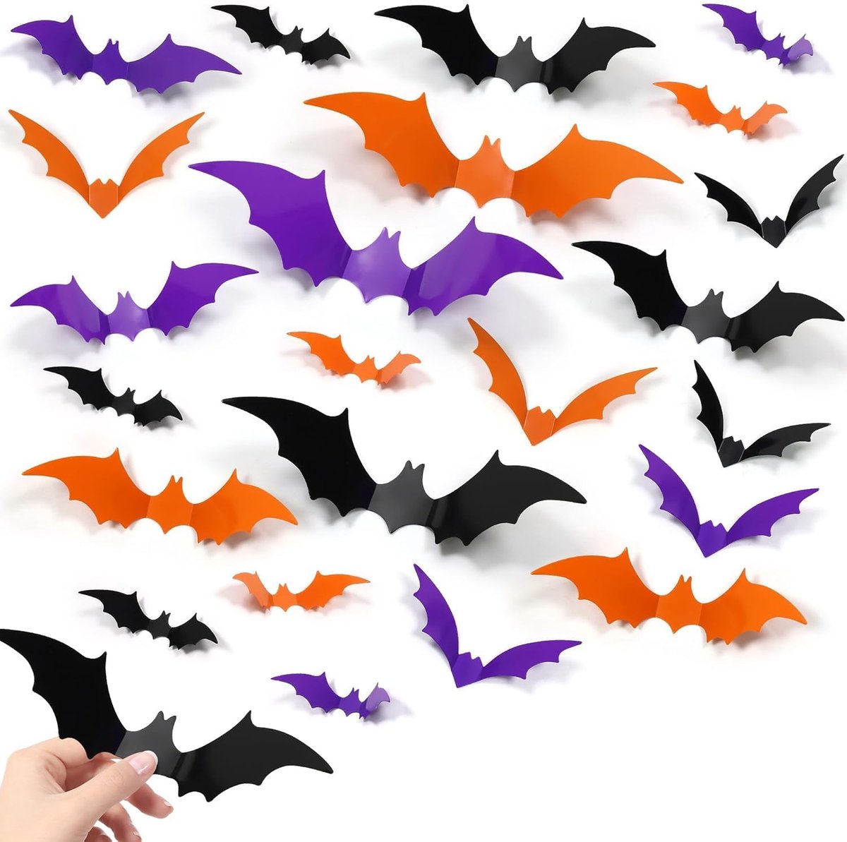 72 stuks vleermuisdecoratie, griezelig, 4 maten, 3D-vleermuis, decoratie, muursticker, waterdicht pvc, afneembare vleermuissticker voor doe-het-zelf muur, raamdecoratie, feestaccessoires