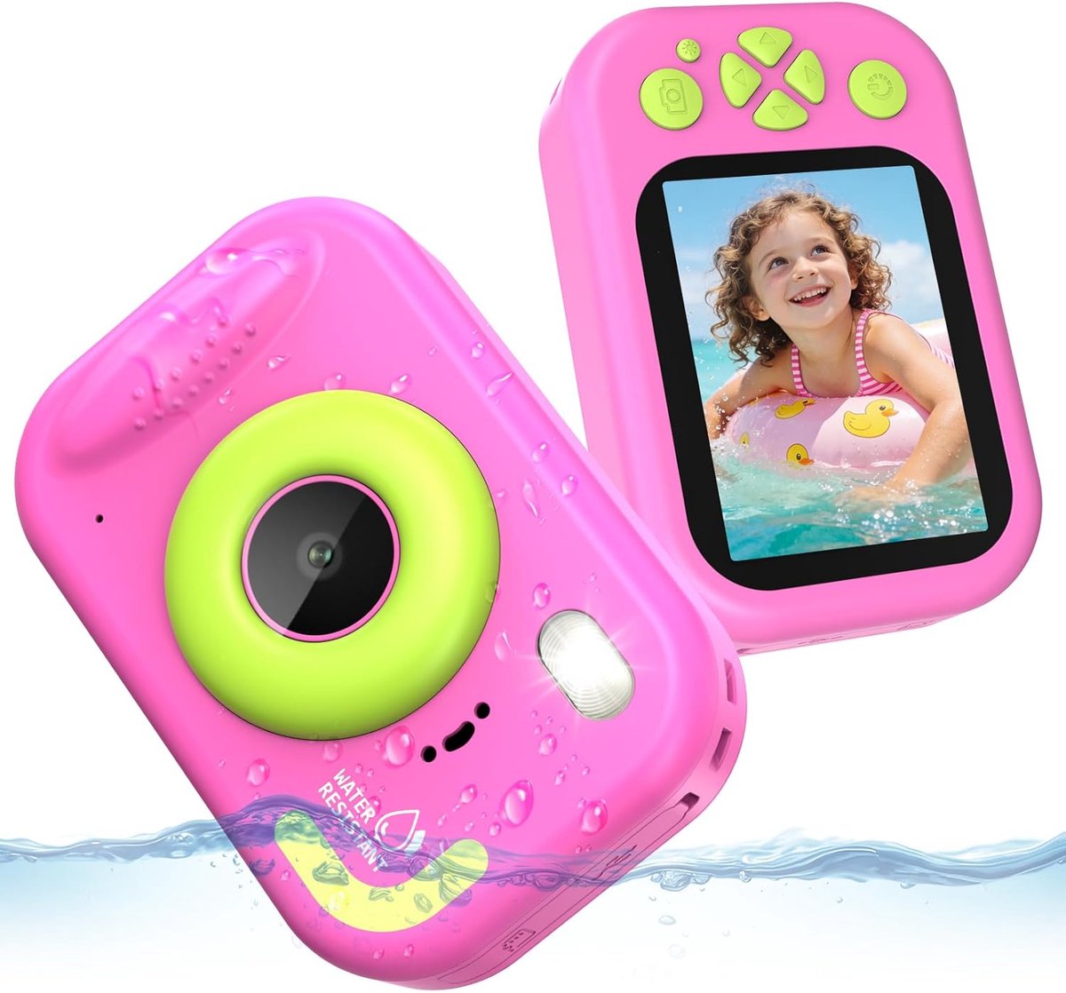 1080p onderwatercamera voor kinderen met 2,4 inch scherm, 32 GB kaart, noodled-flitser, zwemfunctie, 10 m/32,8 ft waterdichte camera, kindercadeau voor 3-12 jaar, meisjes en jongens