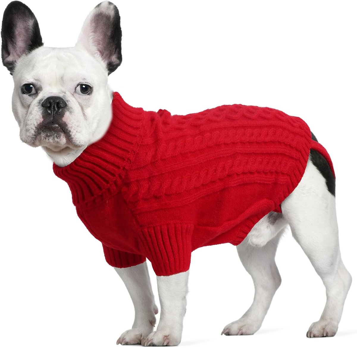 Truien voor Middelgrote Honden, Warme Effen Hondentruien, Gebreide Col Trui Hond met Harnas Gat, Huisdierkleding Honden Teckel Frenchie Buldog, Dog Sweater Jumper, Kerst Rood, L