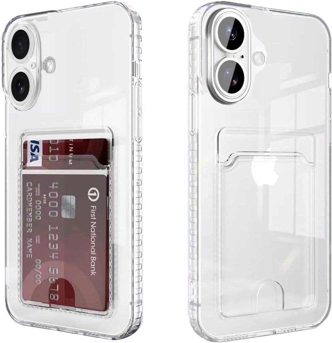Beschermhoes voor iPhone 16 Plus met kaarthouder, TPU-silicone, ultradun, zacht, schokbestendig, beschermhoes voor iPhone 16 Plus