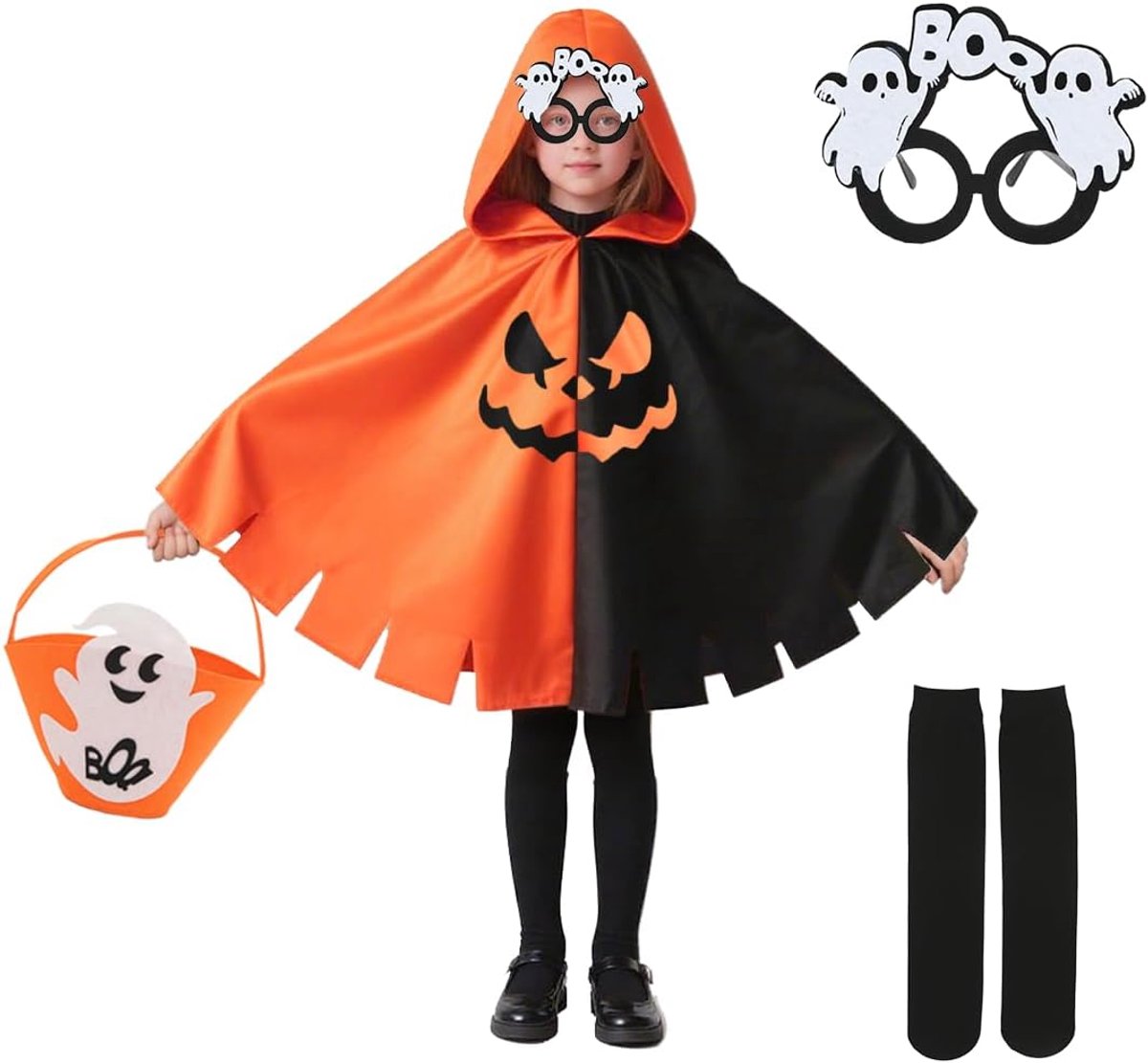 Spookkostuum voor jongens en meisjes, spookkostuum, Halloween-kostuum, cape met capuchon, cosplay-kostuum, Halloween-feest en carnaval