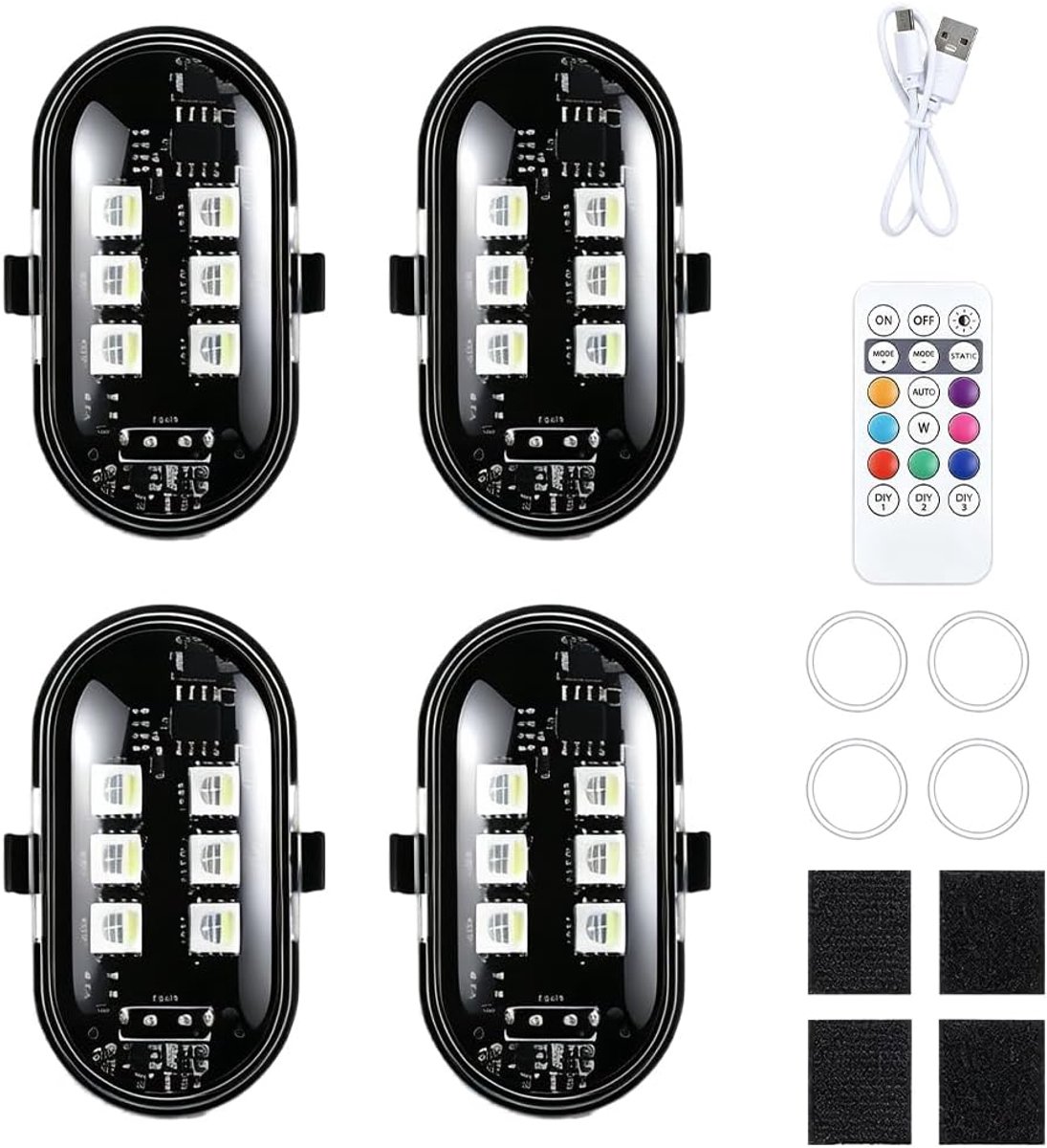 Draadloze ledlampen, 4 stuks, mini met afstandsbediening, stroboscoop, drone, waterdicht, USB-oplaadbaar - ShopVlot