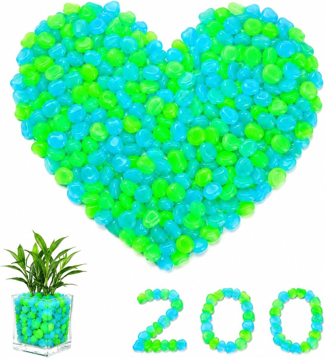 200 stuks lichtgevende stenen voor de tuin, decoratieve kiezelstenen voor vazen en aquarium, fluorescerende kleine - ShopVlot