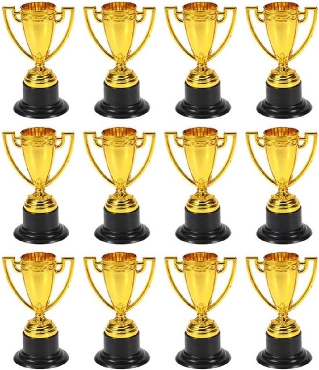 24 mini plastic trofeeën voor kinderen - 24 stuks gouden awardbekers voor feestjes, wedstrijden en prijzen