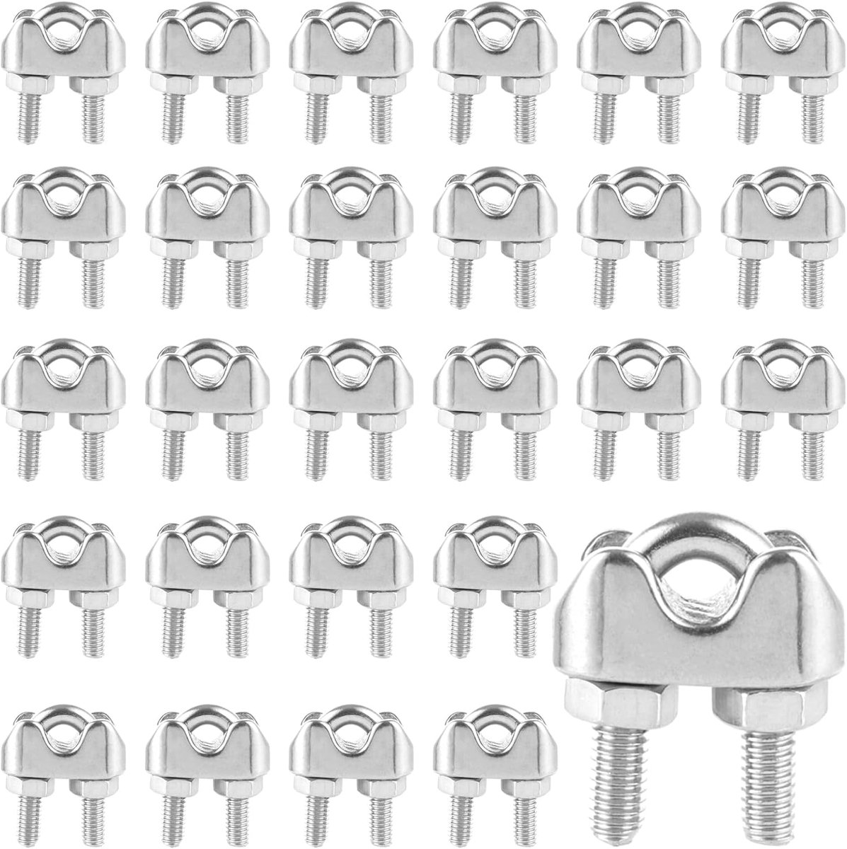 MIVIDE 30pcs Steel Cable Clips, 4mm Stainless Steel, 4mm Stainless Steel Cable Clamp, M4 Cable Clips, Bracket Cable - ShopVlot