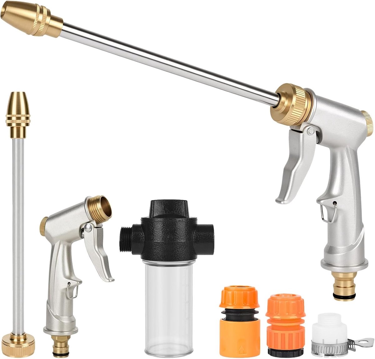 SnelShoppen - Garden Hand Shower - Hoge Druk Spuit voor Tuinslang - Metalen Waterpistool voor Tuinirrigatie, Auto Wassen en Huisdier Douche - Inclusie