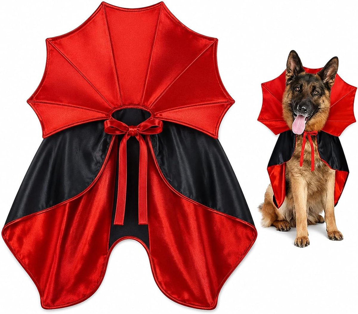 Vampiercape voor honden en katten, Halloween-kostuum met opstaande kraag, rood, robuust en comfortabel voor carnaval