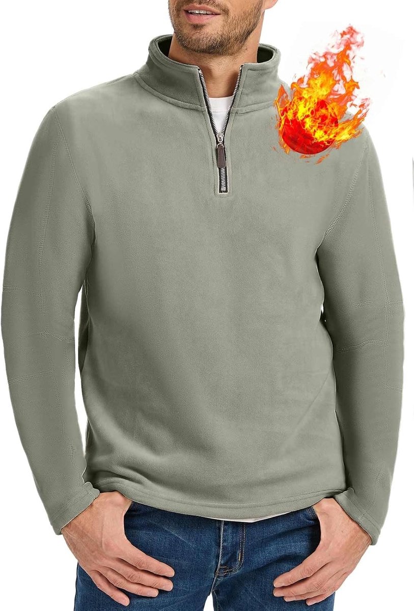 Fleece sweatshirt voor heren, winter, met halve ritssluiting, opstaande kraag, sweatshirt, heren, zonder capuchon, warm jack, sportsweatshirt, zacht werk, herfst