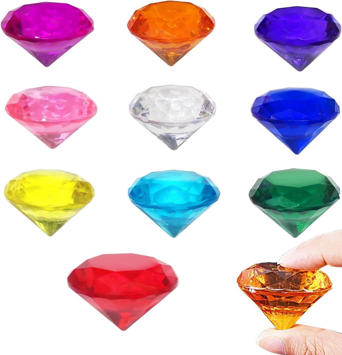 10 stuks 40mm edelstenen voor kinderen groot, diamant acryl edelsteen speelgoed, diamant speelgoed edelstenen voor zwemmen zomer duik speelgoed, edelstenen opgraven voor kinderen