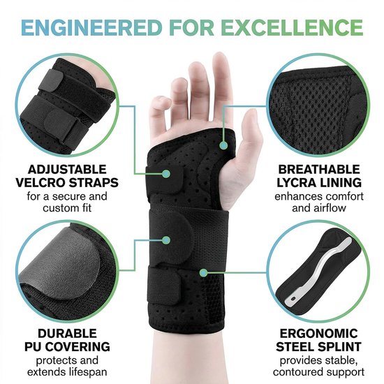 1 Stuk Fitness Polssteun, Verstelbare Polsbandage Met Metalen Rail, Ademende Gezamensteun Voor Sport, Training En Dagelijks, Zwart, M — afbeelding 5