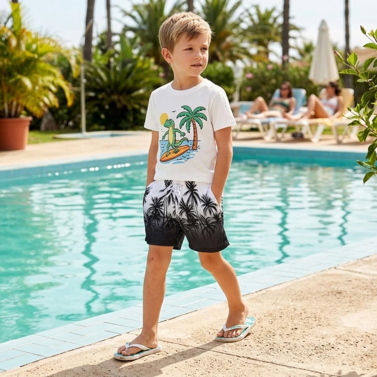 Zwemshorts Badmode Jongens,Hipster Boxershorts met Verstelbaar Trekkoord Snel Drogende Zwemboxer Zwembroek met Zakken Elastische Tailleband,Modeprints,voor kinderen van 7-12 jaar