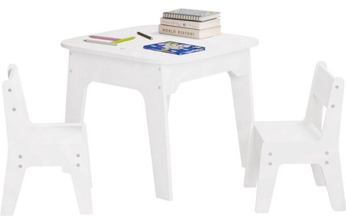 Kindertafel - 2 stoeltjes - Kinderstoel - Speeltafel - Voor peuters, kleuters en kinderen - MDF - Wit