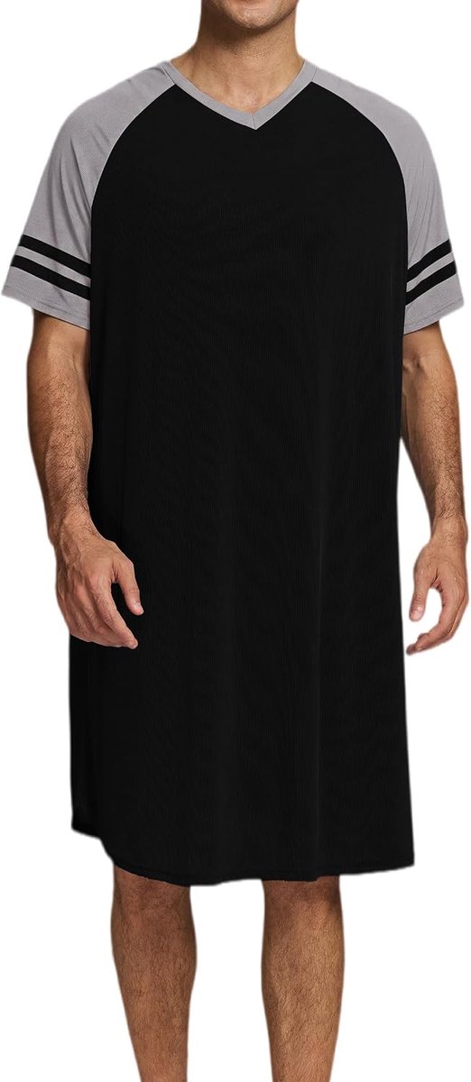 Korte mouwen nachthemd knielang V-hals kleurblok raglan slaaphemd licht luchtig oversized zomer nachthemd