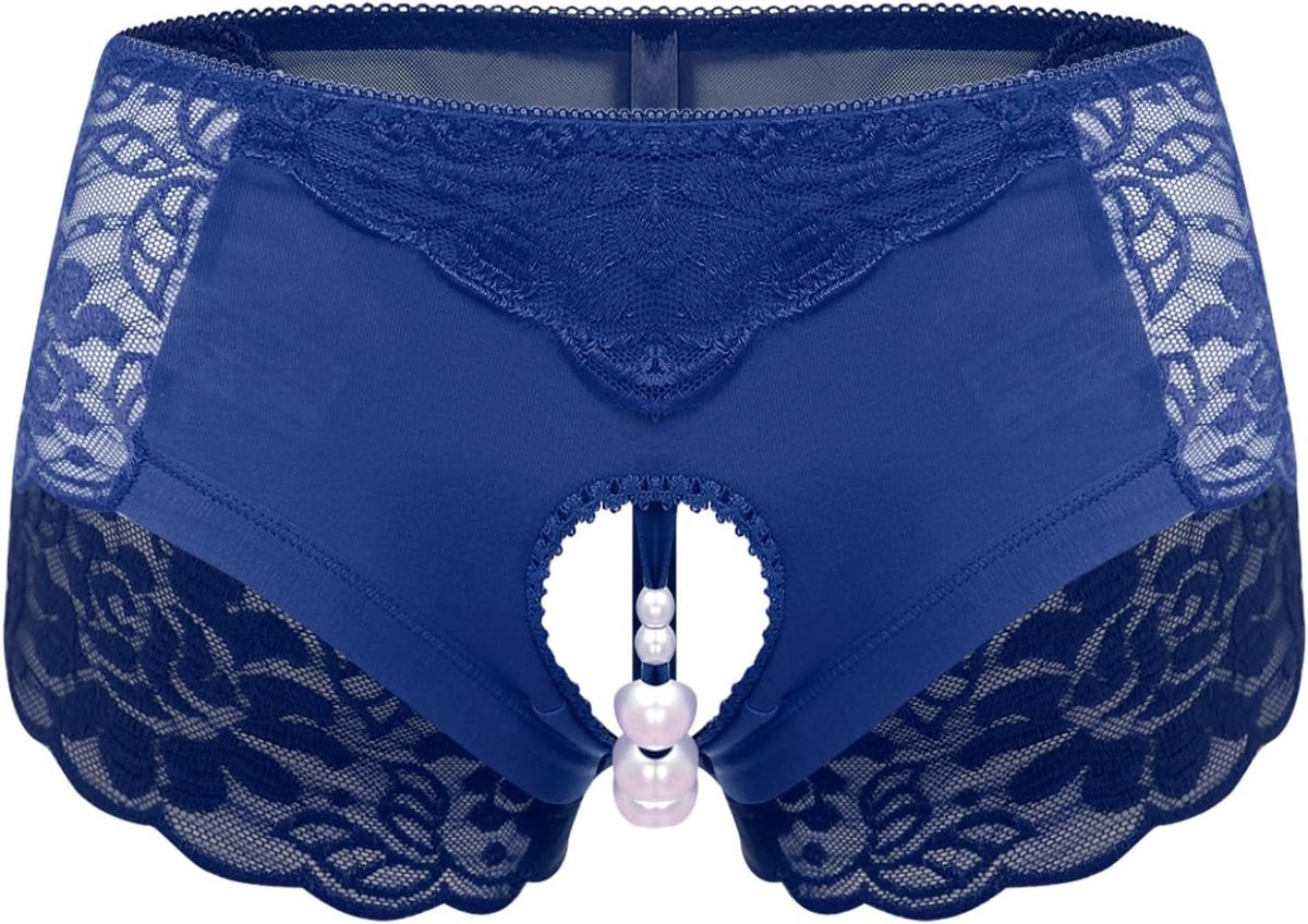 Doorzichtige kanten slip open kralen string tanga slipje hoog gesneden onderbroek bikini slip slim fit stretch heupslips maat L-3XL