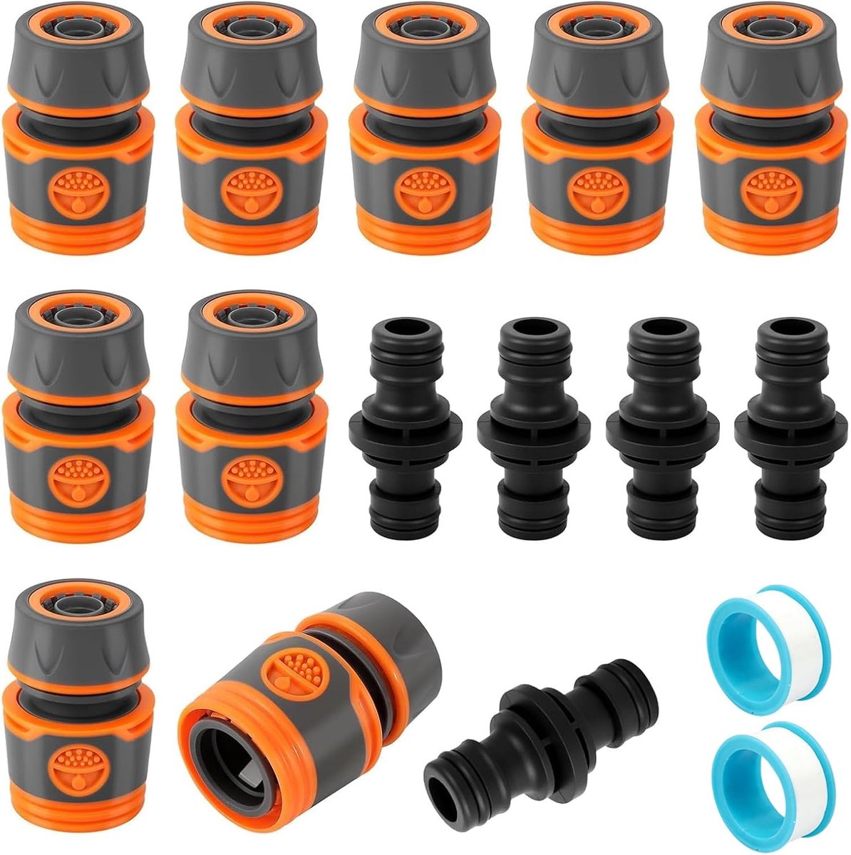 8-delige tuinslang, aansluitset, tuinslang, 1/2 inch, adapter voor kraan, tuinslang, snelle aansluiting zonder lekkage voor tuinslang met schroefdraad