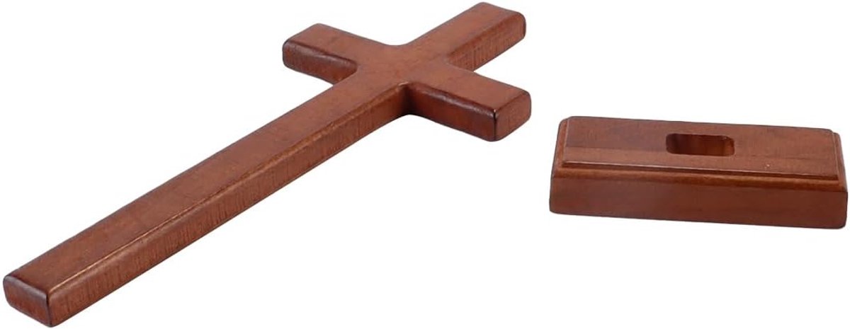 Beukenhouten kruisornament, massief houten decoratie, thuiskantoordecoratie, 23x9cm