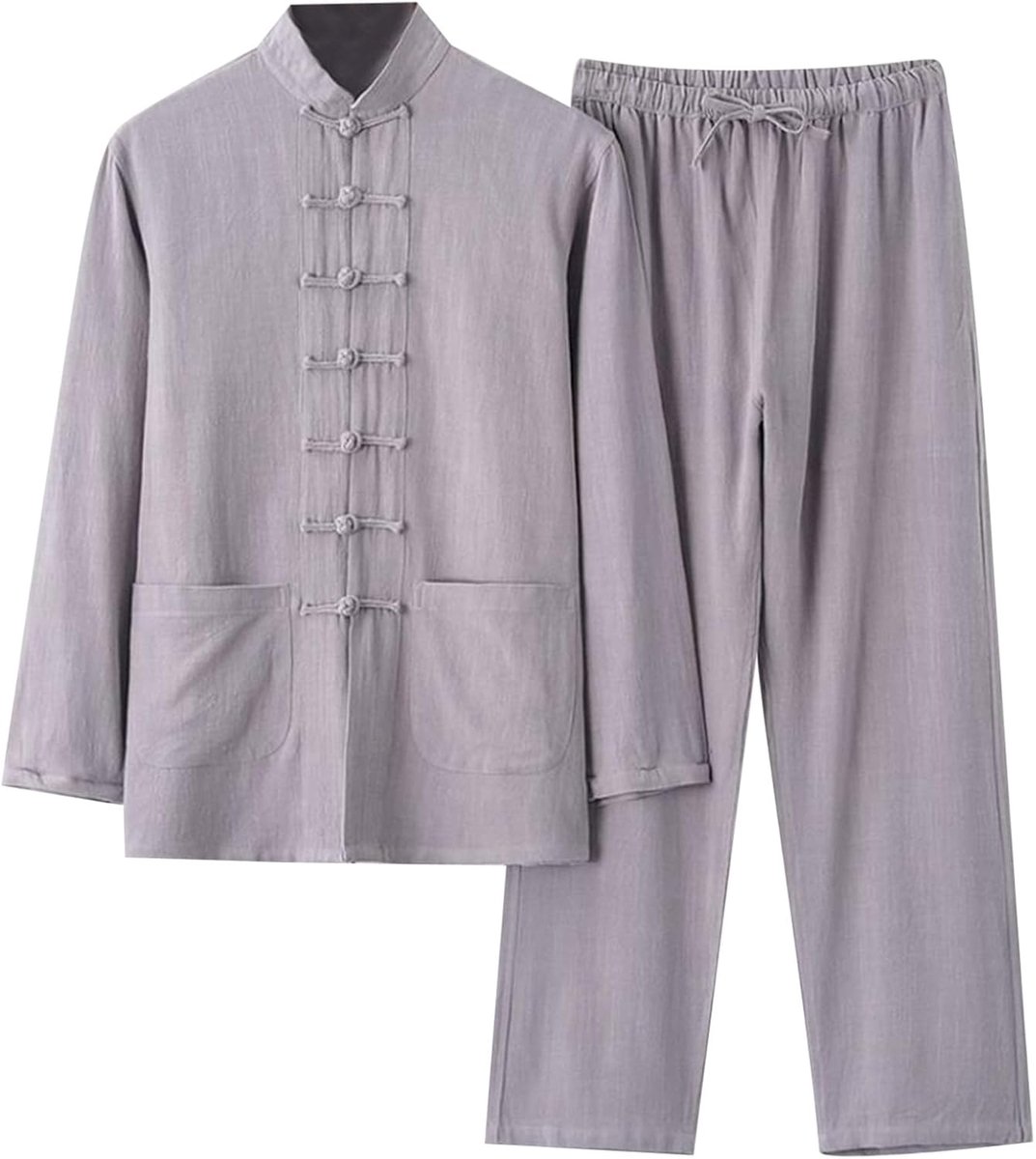 2-delige set voor heren, katoen, trainingspak, bovendeel en broek, sportkleding met zijzakken, comfort voor dagelijks gebruik, A8