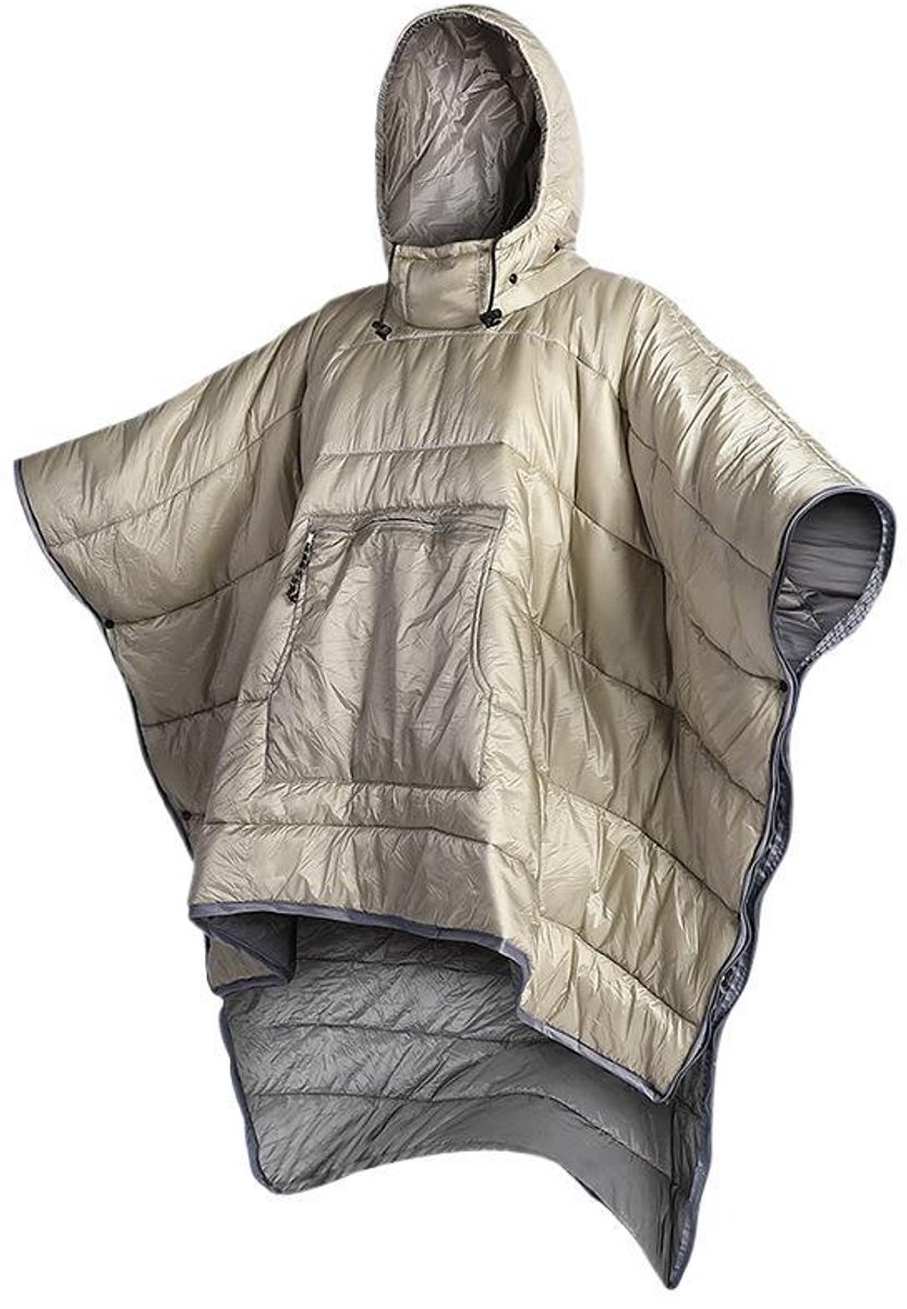YAGXIG Cape/Slaapzak - Wintercape/Deken - Warme deken voor buitenkamperen - Waterdichte slaapzak/deken - Met capuchon (volwassenenmaat) - Machinewasbaar - Khaki - One size fits all
