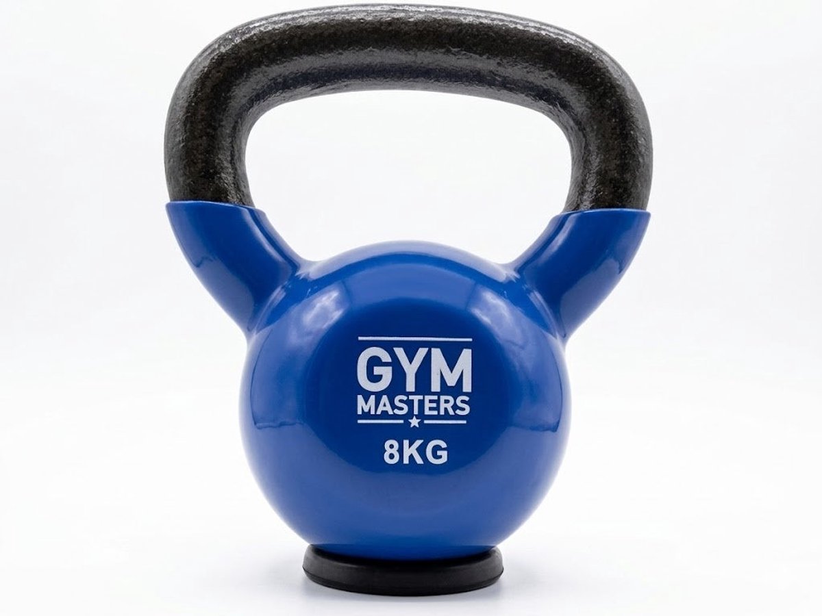 Gym Masters Kettlebell 8 kg – Vinyl Kettlebell met Rubberen Bodem – Optimale Vloerbescherming & Veilig Trainen – Premium Grip – Thuis Fitness