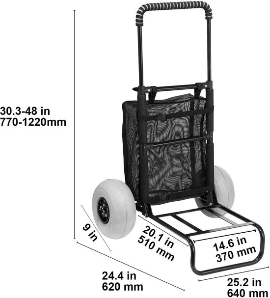 Novari - Bolderkar - Bolderkar opvouwbaar - Tuin - Trolley - Trolley op wieltjes - Kar - Draagvermogen 75kg - Brede luchtbanden — afbeelding 3