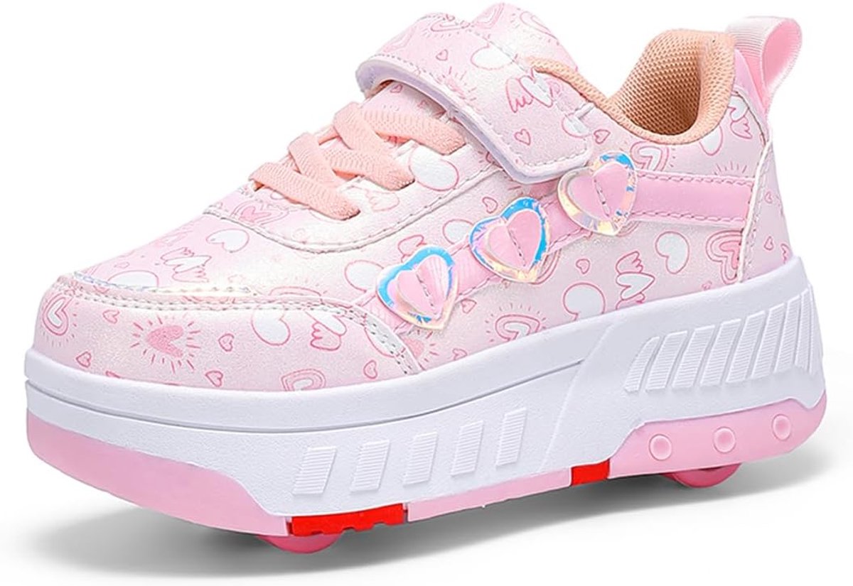 Roller schoenen voor kinderen - 2-in-1 verstelbaar - paarse en roze sneakers - leuk voor actieve speeltijd - SnelShoppen