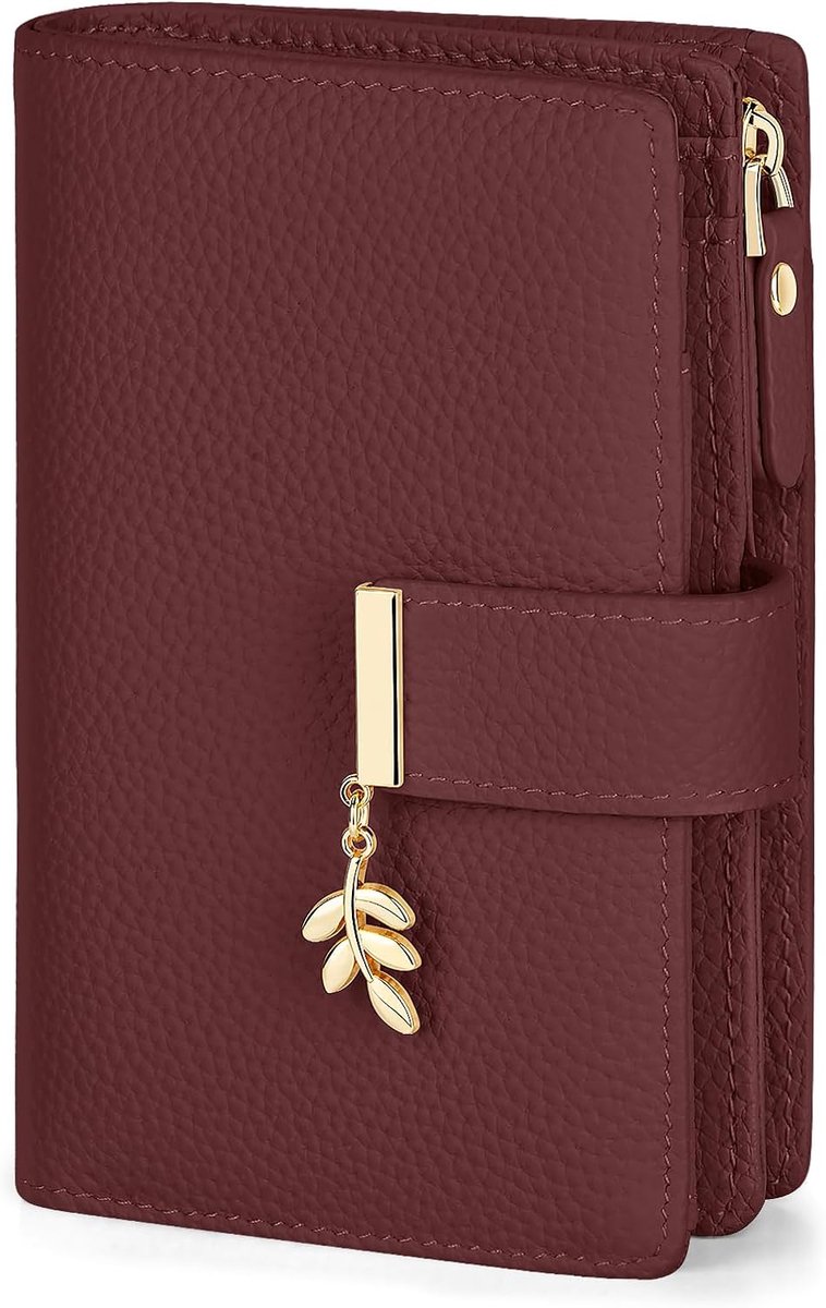 LUROON Women's Leather Wallet with RFID Protection, Medium Wallet with 13 Card Slots, Coin Pocket, Red, Casual - ShopVlot